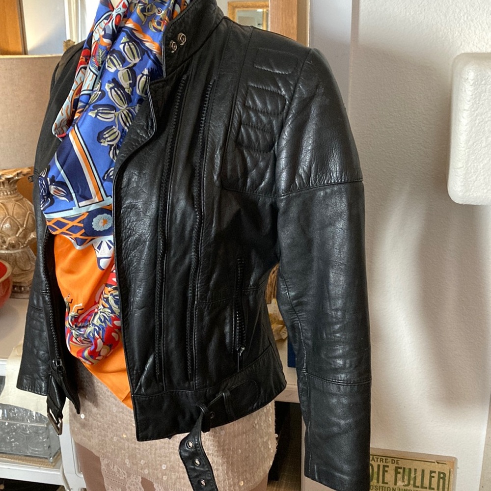 Vintage Leather Motorcycle Jacket XS lined quilted